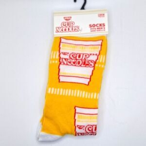 Cup noodles socks crew style yellow novelty graphic accessory Ramen socks